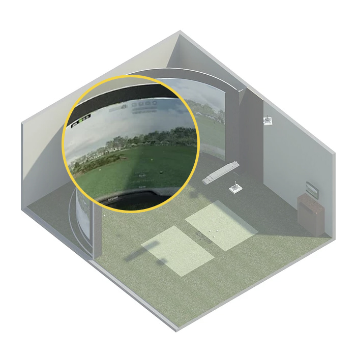 The projector screen of an aboutGOLF Curve Simulator